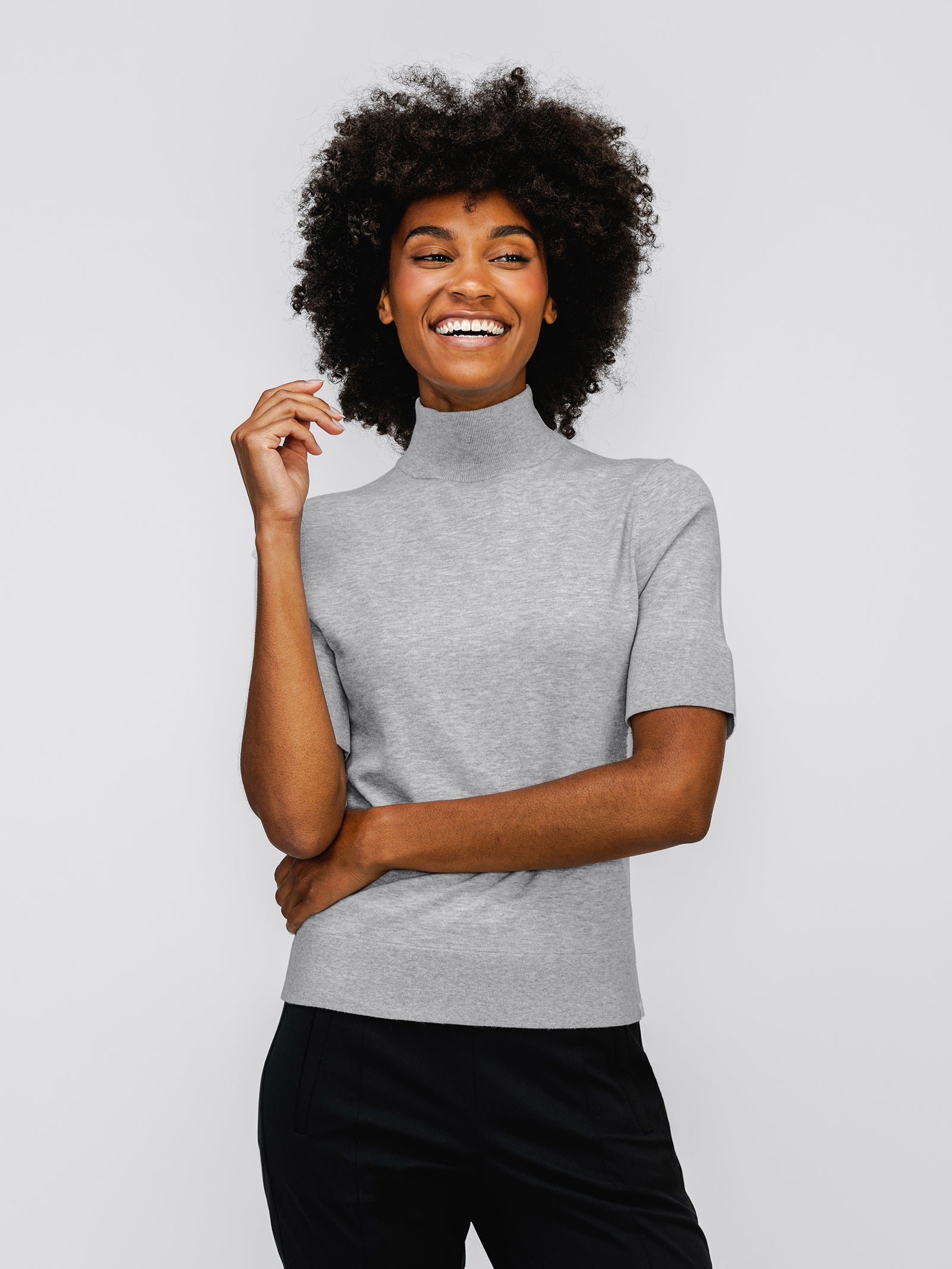grey mock neck top