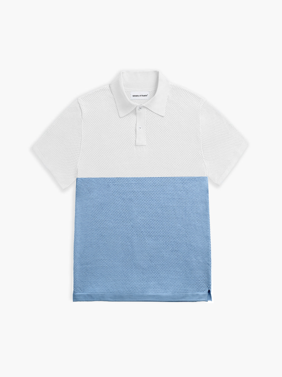 Men's Labs 3D Print-Knit Air Polo - Ivory - Light Blue Color Block ...