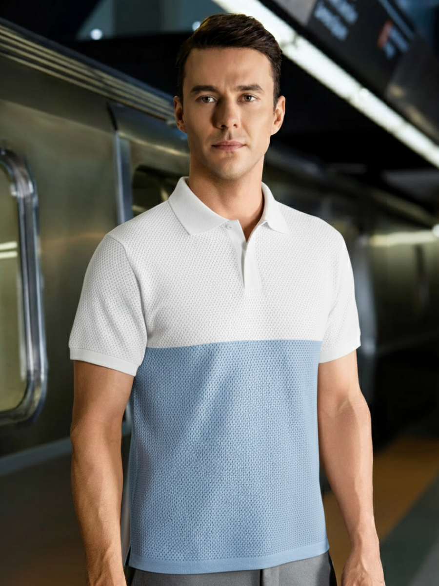 Men's Labs 3D Print-Knit Air Polo - Ivory - Light Blue Color Block ...