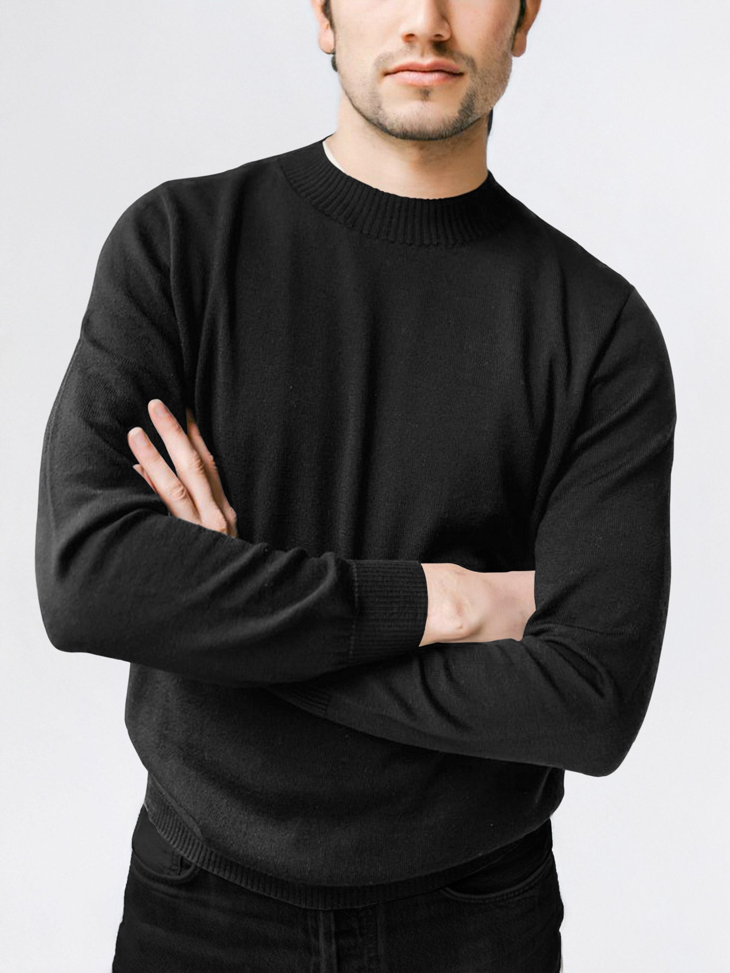 Mens Merino Wool Mockneck | Black | Machine Washable, Wrinkle Free