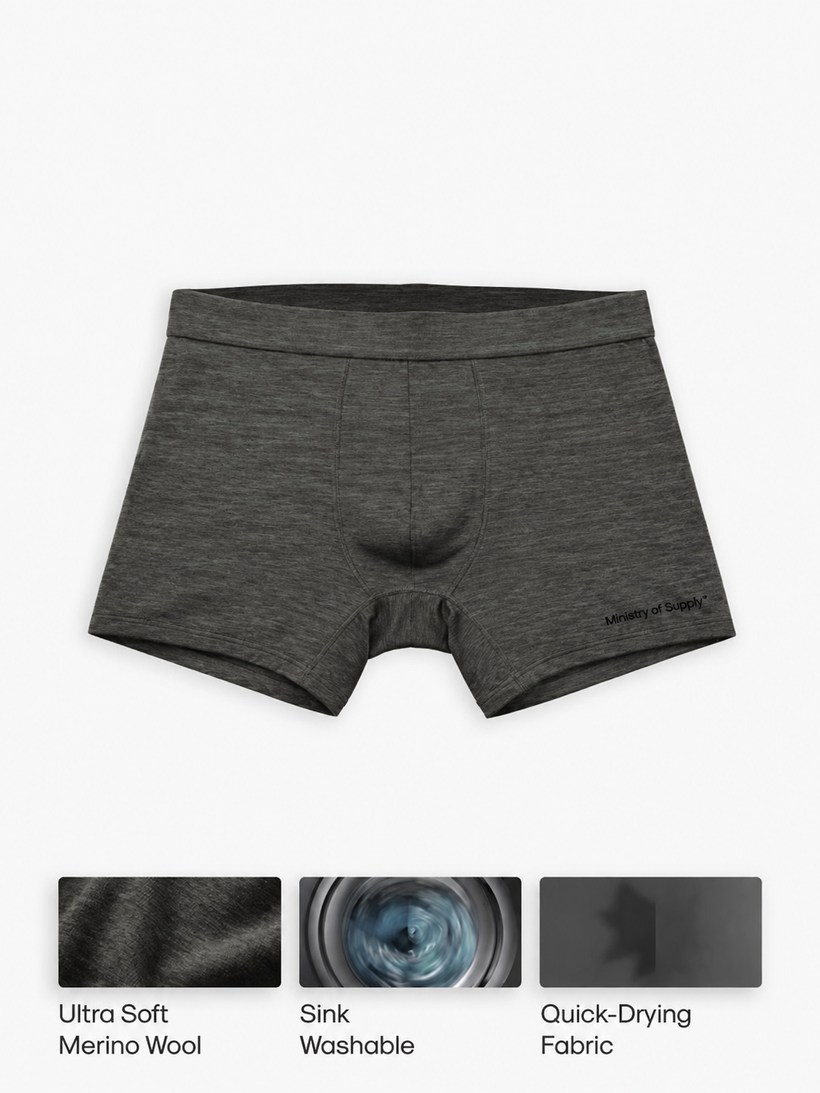Men's Travel Merino Boxer Brief - Slate