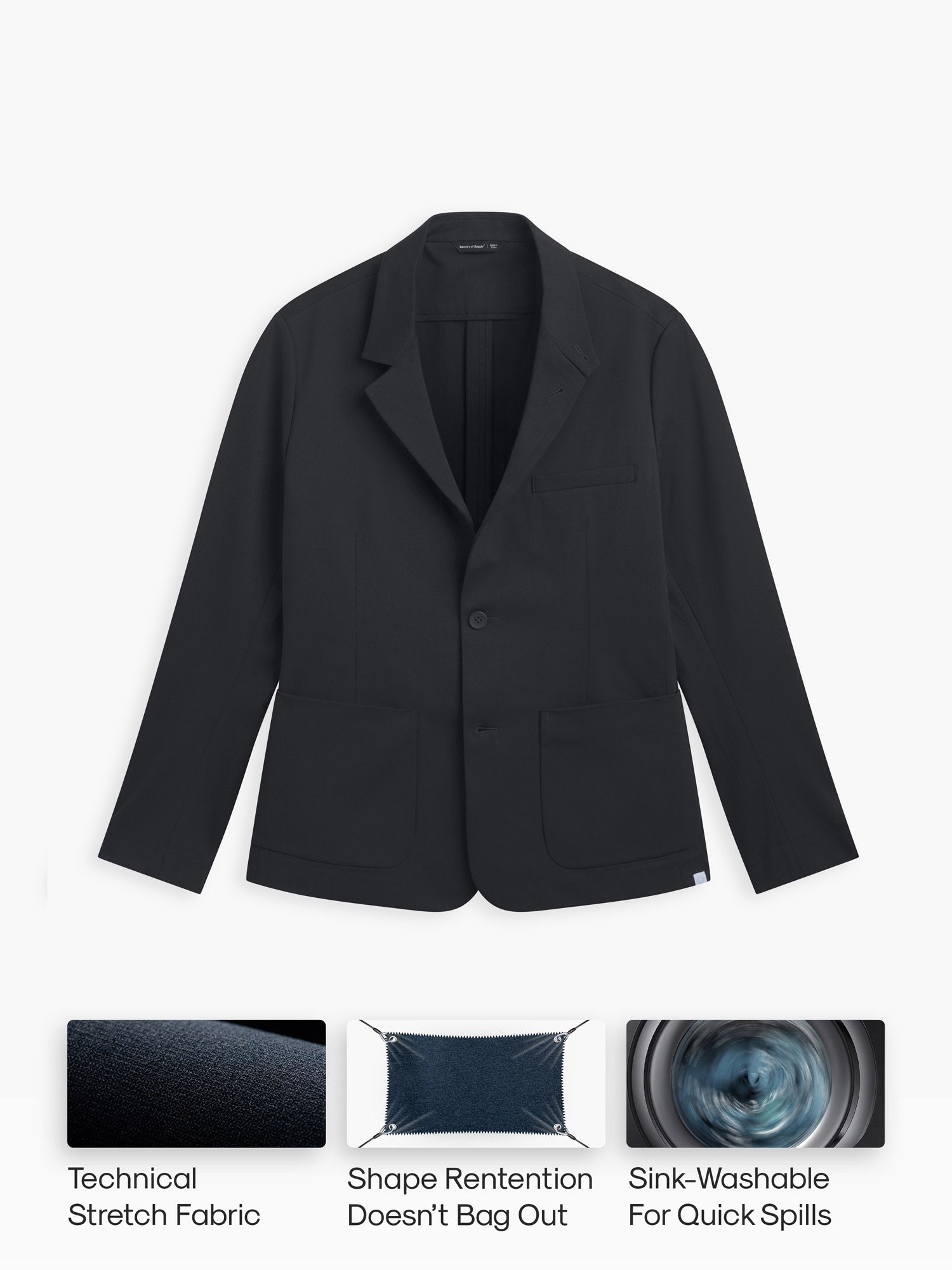 Mens Performance Blazer | Black | Stretch, Wrinkle Free, Machine
