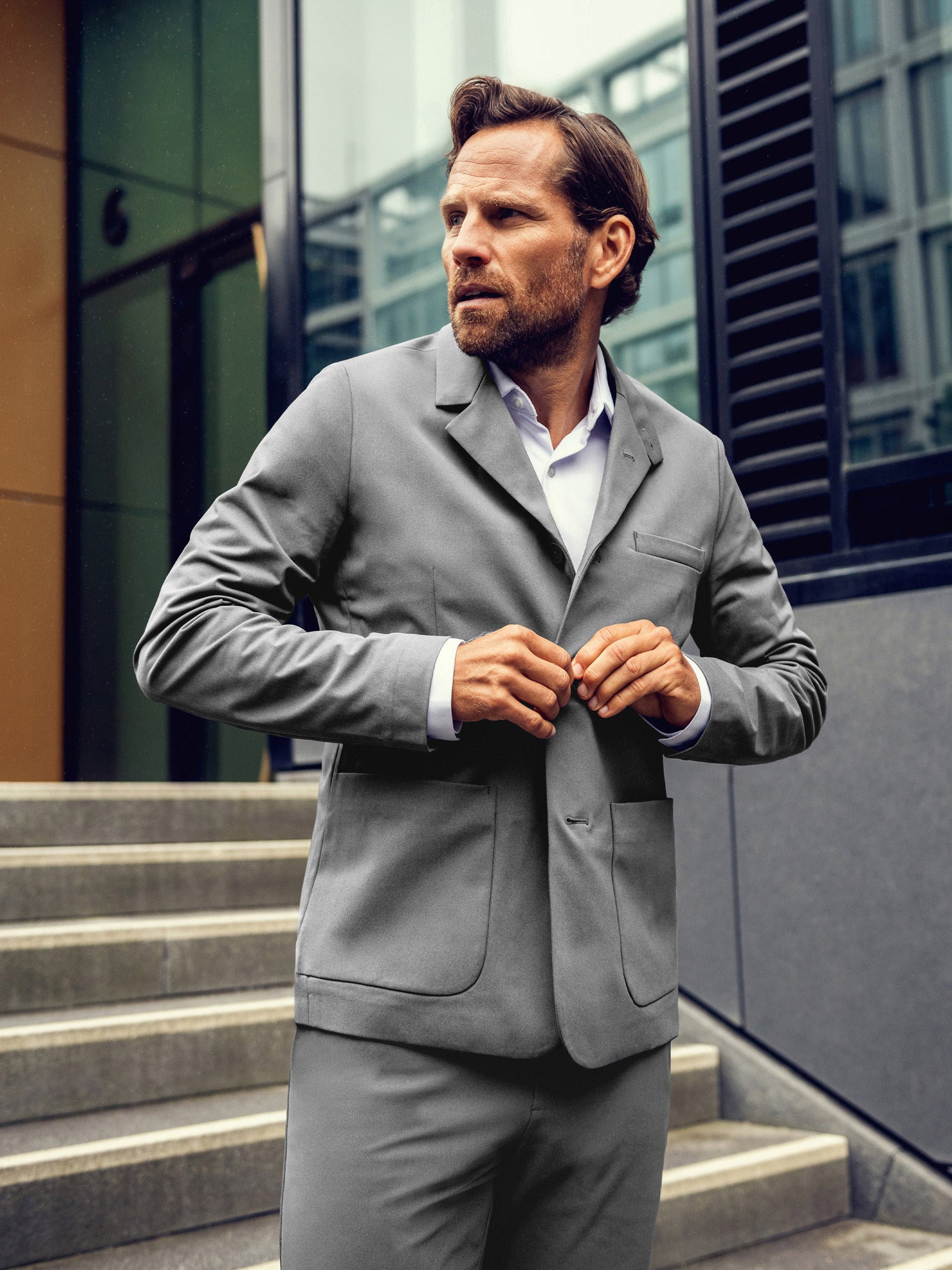 Mens Performance Blazer | Gray | Stretch, Wrinkle Free, Machine