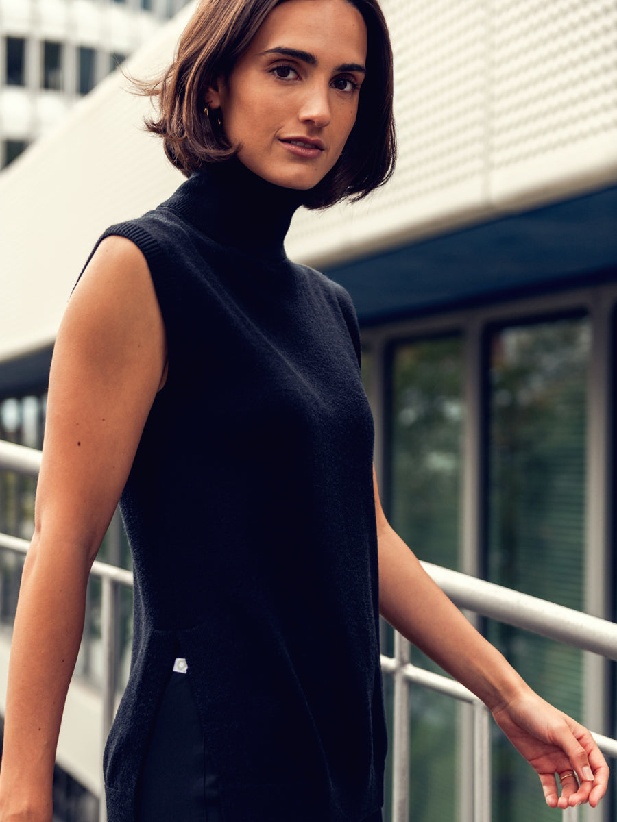 Women's Atlas Merino Sleeveless Turtleneck Nero β Ministry of Supply