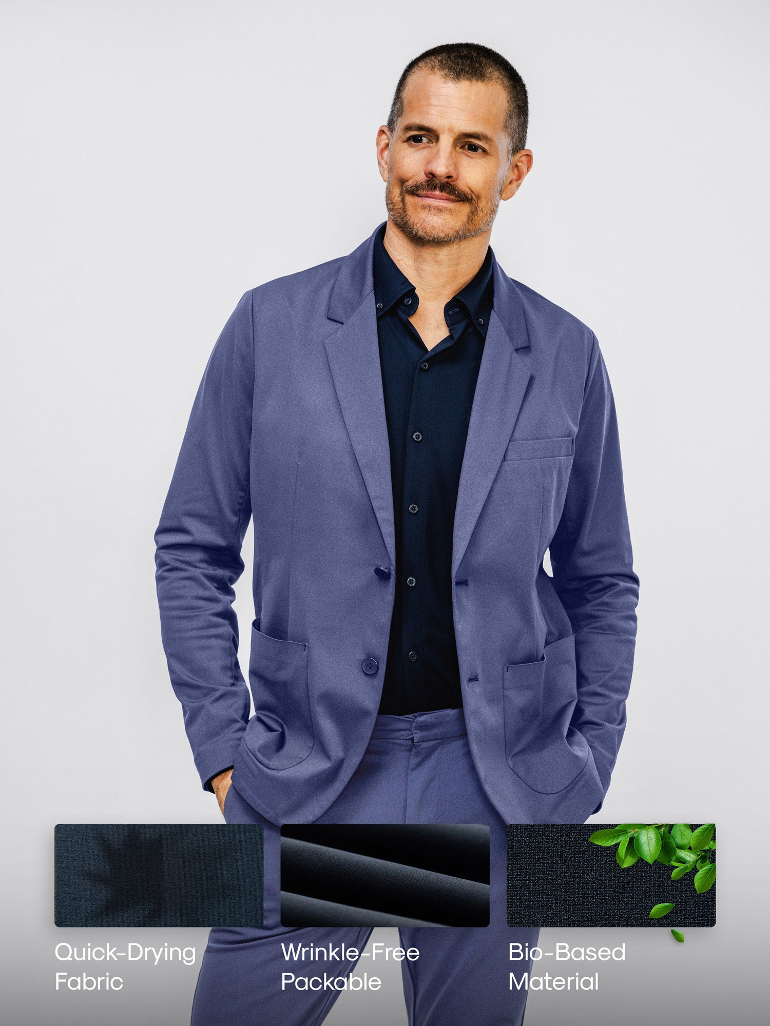 Mens Performance Blazer | Blue | Stretch, Wrinkle Free, Machine