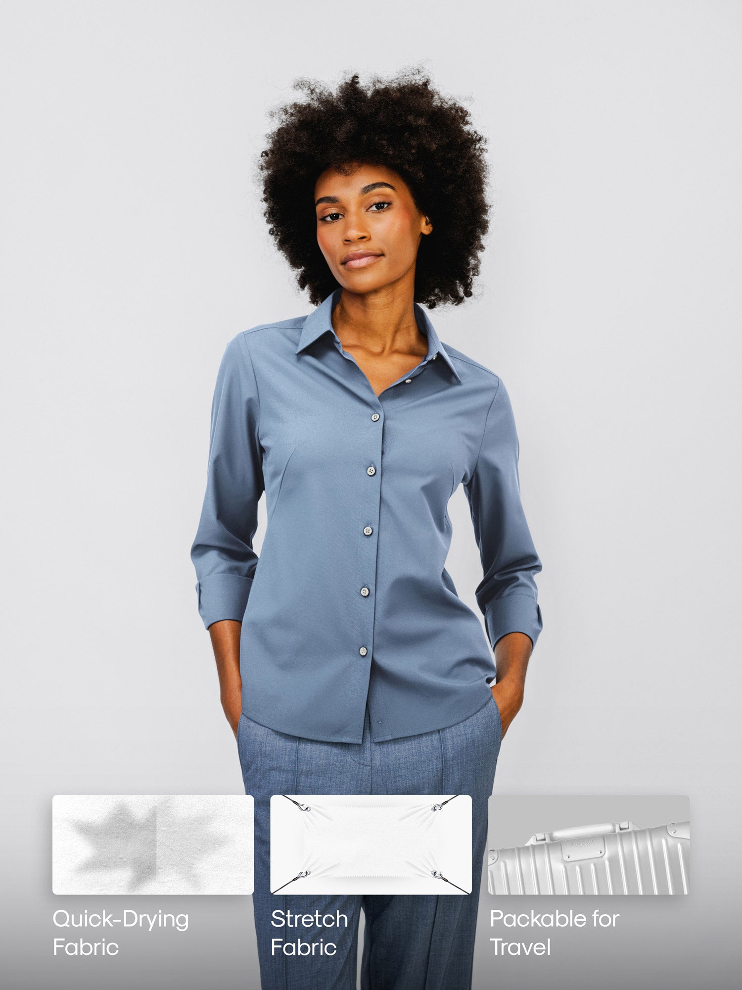 woman dress shirt Women's Custom Shirts Made in NYC The Hop Spread Collar Womens Performance Shirt | Blue