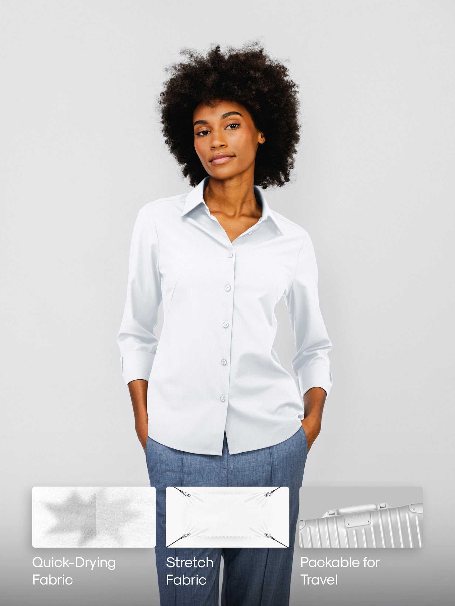 Womens Performance Shirt | White | Stretchy and Machine Washable