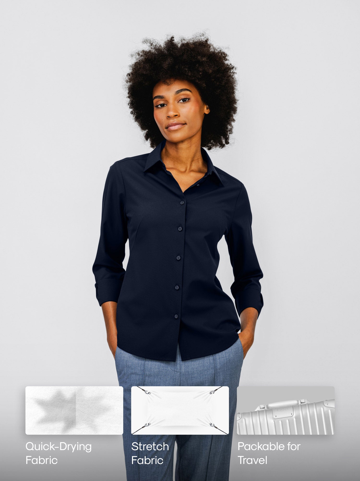 womens navy blue dress shirt Hawes & Curtis Fitted Navy Shirt | Satin | Plain