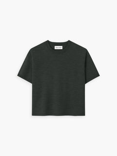 Women's Travel Merino Drop Shoulder Cropped Tee - Dark Green Brown