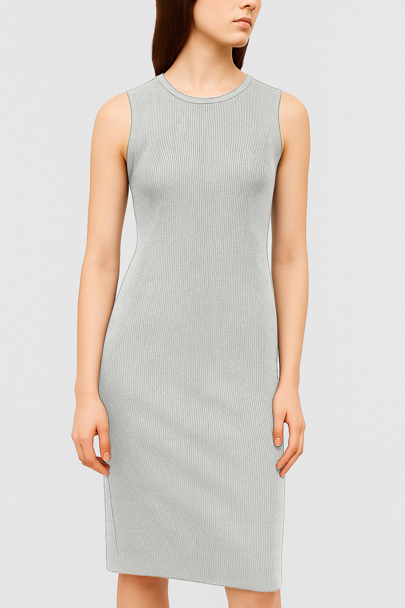 Women's Labs 3D Print-Knit Sleeveless Ribbed Dress Light Grey