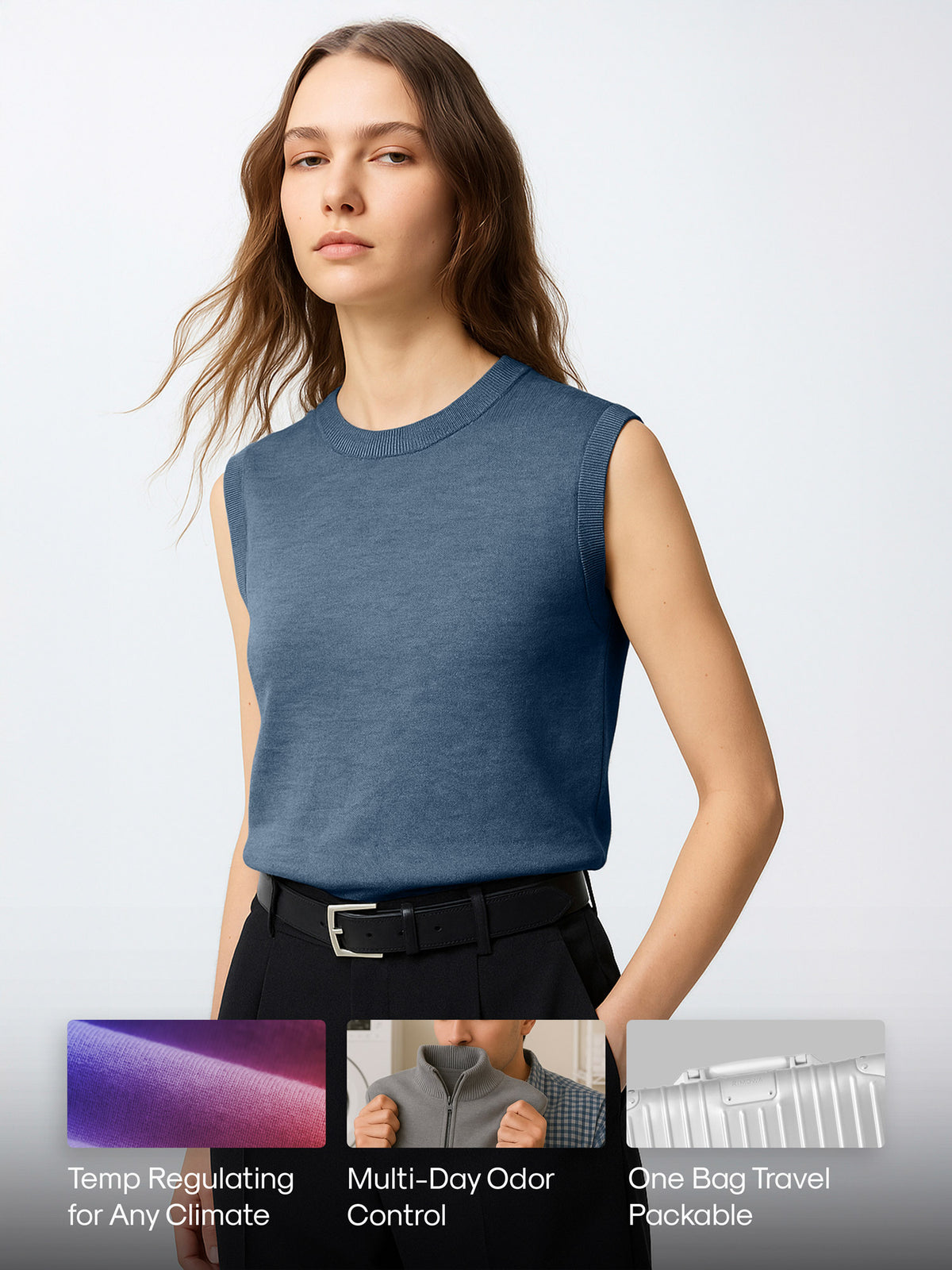 Women's Travel Merino Shell Vest - Denim Blue – Ministry of Supply