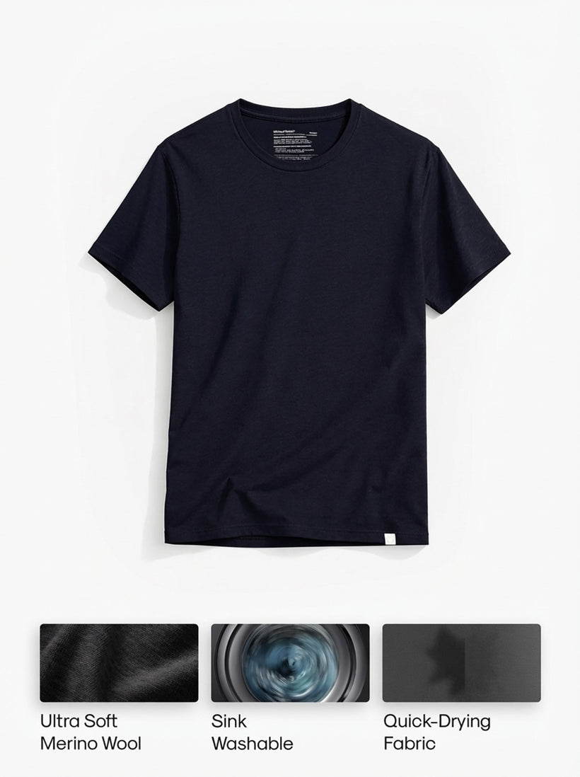 Men's Travel Merino Tee in Navy, front view