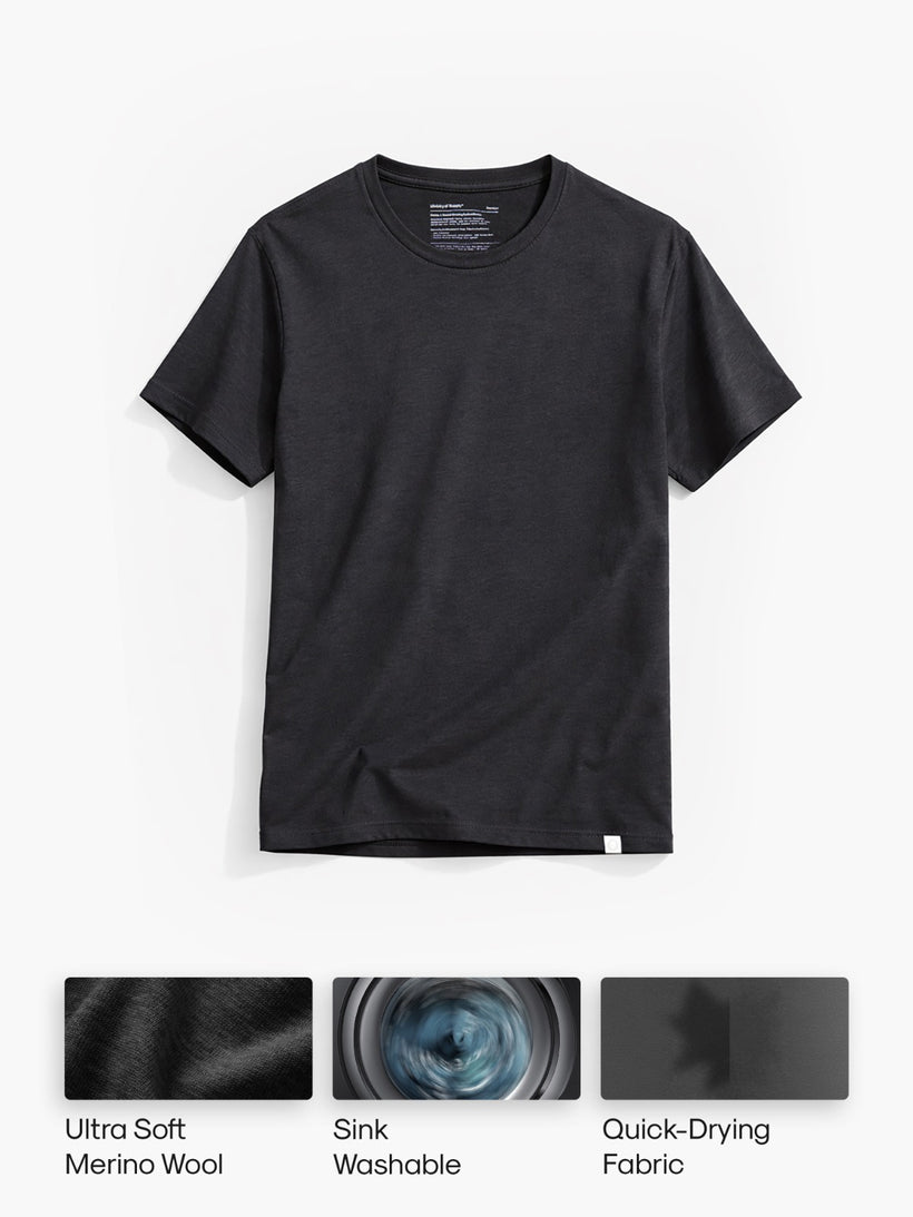 Men's Travel Merino Tee in Black, front view