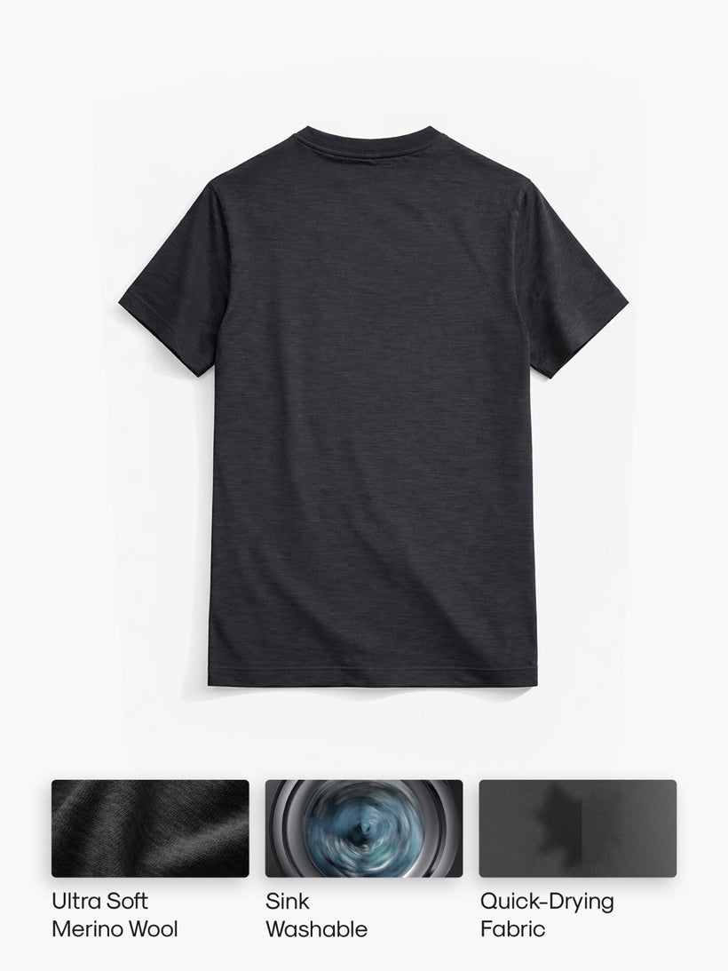 Men's Travel Merino Tee in Black, back view