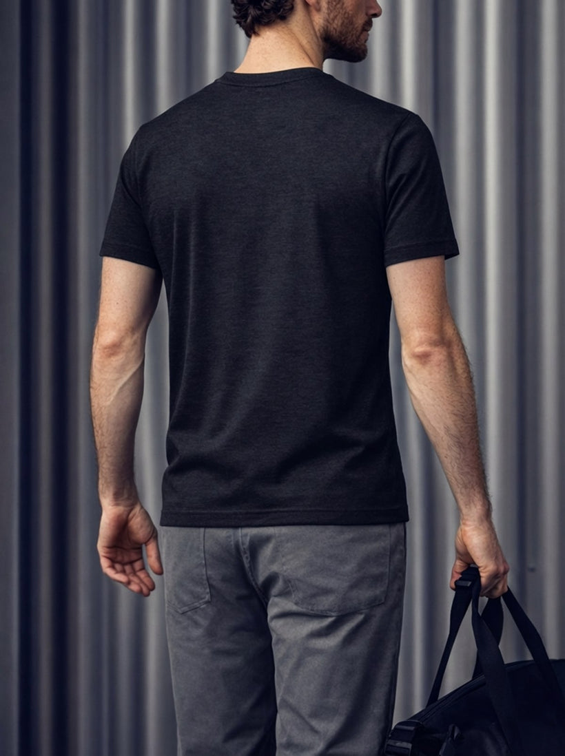 Men's Travel Merino Tee in Navy, back view