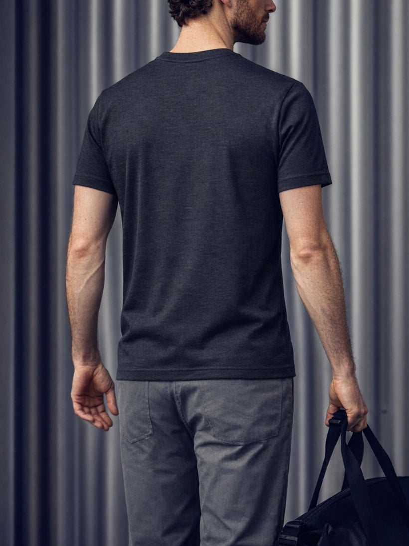 Men's Travel Merino Tee in Black, back view